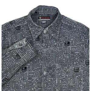 Vintage Guess Jeans USA Shirt Mens Small Grey Circuit Board Maze Pattern Shacket